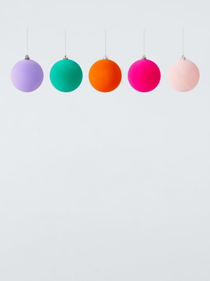 John Lewis Flocked Baubles, Box of 10, Multi, Multi