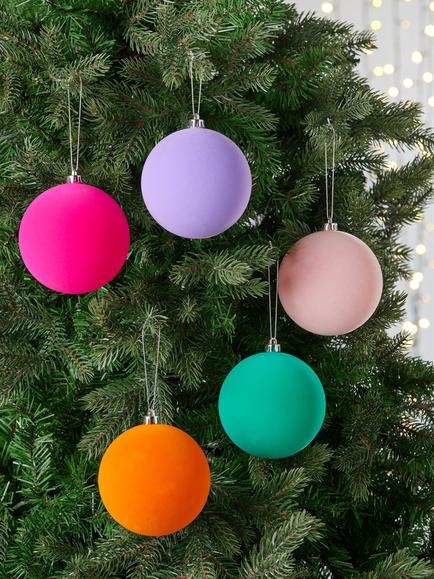 John Lewis Flocked Baubles, Box of 10, Multi - view 2, Multi