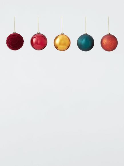 John Lewis Textured Baubles, Box of 10, Red, Red
