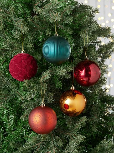 John Lewis Textured Baubles, Box of 10, Red - view 2, Red