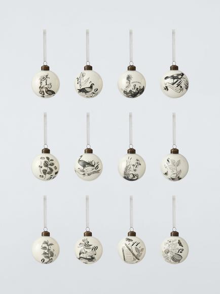 John Lewis 12 Days of Christmas Baubles, Monochrome, Monochrome