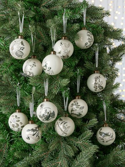 John Lewis 12 Days of Christmas Baubles, Monochrome - view 2, Monochrome