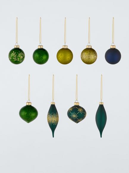 John Lewis Glass Baubles, Box of 20, Green, Green
