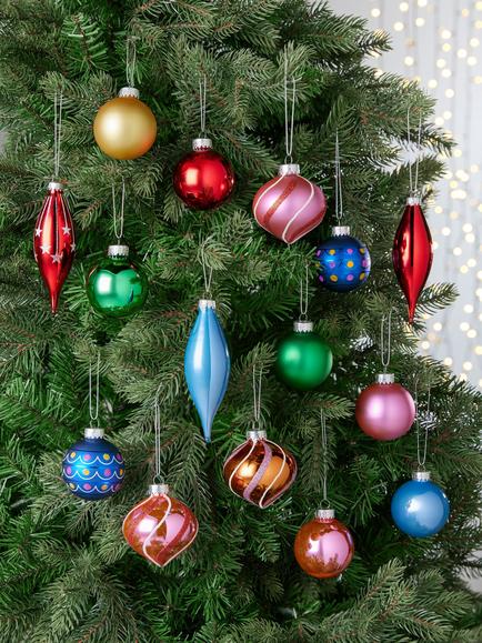 John Lewis Assorted Glass Baubles, Box of 20, Multi - view 2, Multi