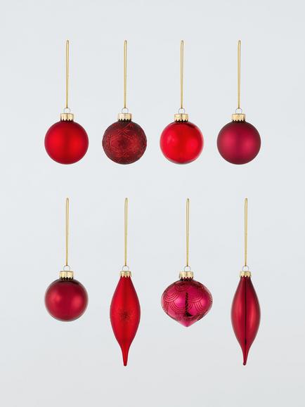 John Lewis Assorted Glass Baubles, Box of 20, Red Mix, Red
