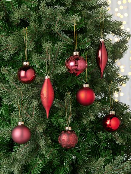 John Lewis Assorted Glass Baubles, Box of 20, Red Mix - view 2, Red