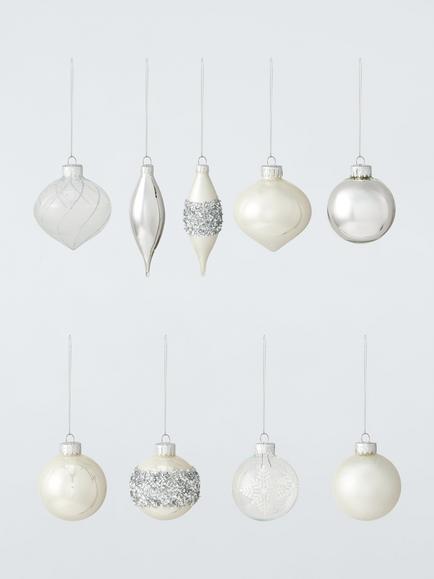 John Lewis Glass Baubles, Box of 20, Silver, Silver