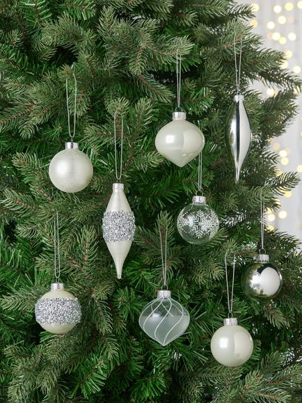 John Lewis Glass Baubles, Box of 20, Silver - view 2, Silver