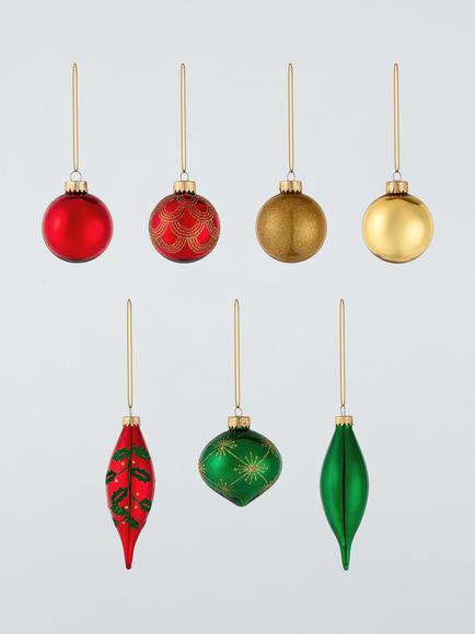 John Lewis Assorted Glass Baubles, Box of 20, Red/Green/Gold, Red/Green/Gold
