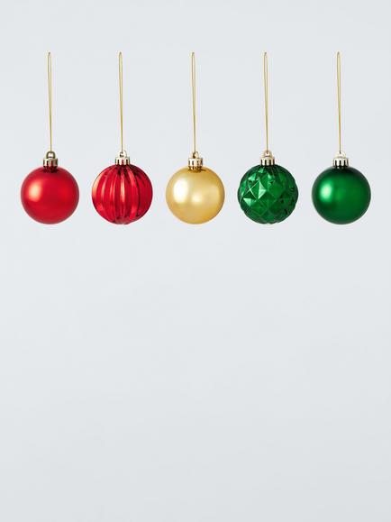 John Lewis Shatterproof Christmas Tree Baubles, Box of 30, Red/Gold/Green, Red/Green/Gold