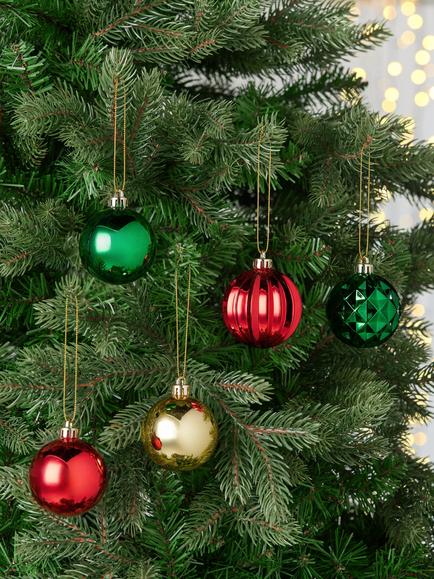 John Lewis Shatterproof Christmas Tree Baubles, Box of 30, Red/Gold/Green - view 2, Red/Green/Gold