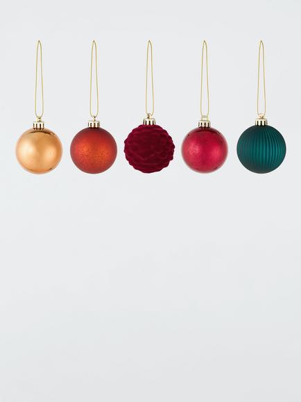 John Lewis Assorted Baubles, Box of 30, Red/Green/Gold, Red/Green/Gold
