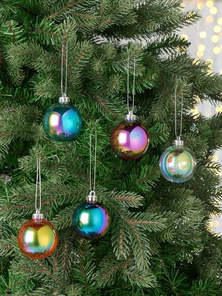 John Lewis Shatterproof Christmas Tree Baubles, Box of 30, Iridescent - view 2, Iridescent