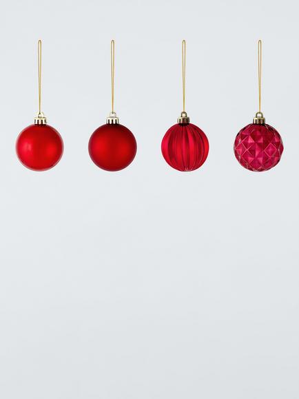 John Lewis Shatterproof Baubles, Box of 30, Red, Red