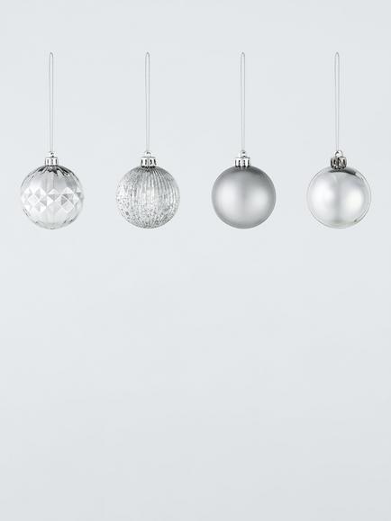 John Lewis Shatterproof Baubles, Box of 30, Silver, Silver