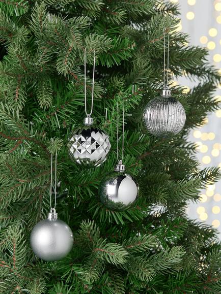 John Lewis Shatterproof Baubles, Box of 30, Silver - view 2, Silver