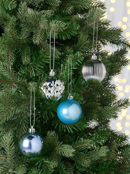 John Lewis Shatterproof Christmas Tree Baubles, Box of 30, Blue/Silver - view 2, Silver/Blue