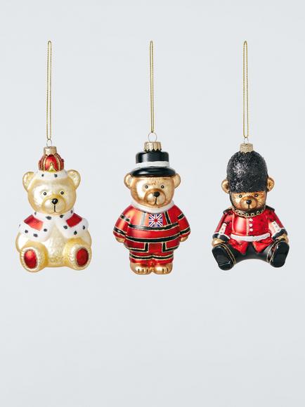 John Lewis London Bears Glass Baubles, Box of 3, Multi