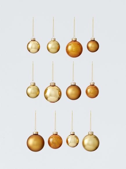 John Lewis Glass Christmas Tree Baubles, Box of 42, Gold, Gold