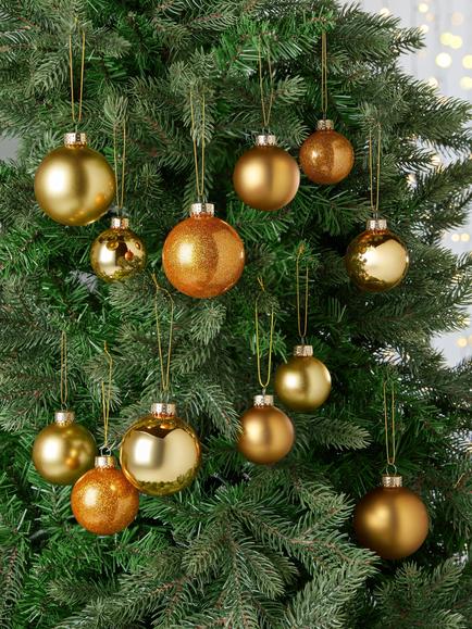 John Lewis Glass Christmas Tree Baubles, Box of 42, Gold - view 2, Gold