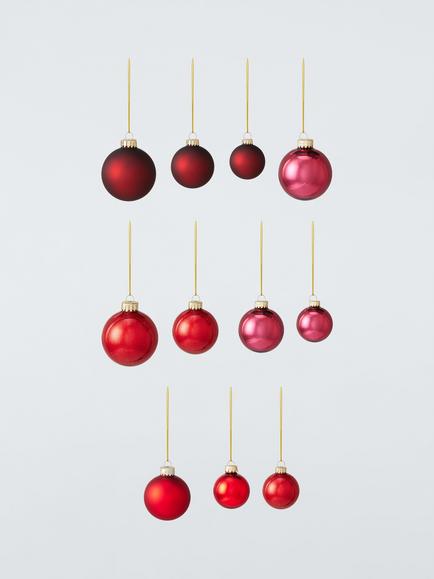 John Lewis Glass Christmas Tree Baubles, Box of 42, Red, Red