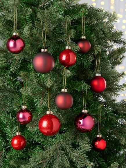 John Lewis Glass Christmas Tree Baubles, Box of 42, Red - view 2, Red