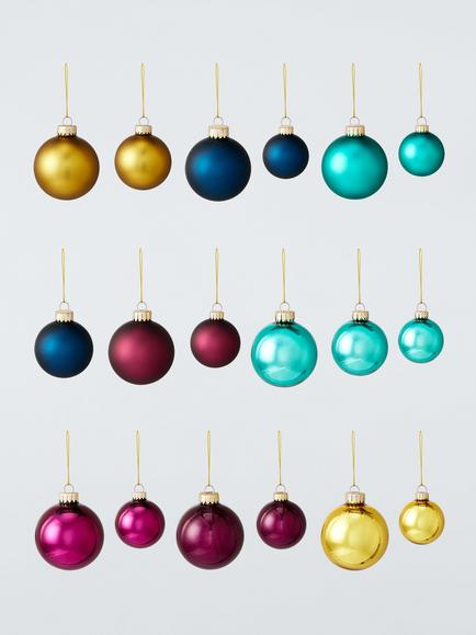 John Lewis Glass Christmas Tree Baubles, Box of 42, Purple/Green/Blue Mix, Blue/Purple/Green