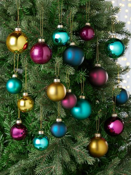 John Lewis Glass Christmas Tree Baubles, Box of 42, Purple/Green/Blue Mix - view 2, Blue/Purple/Green