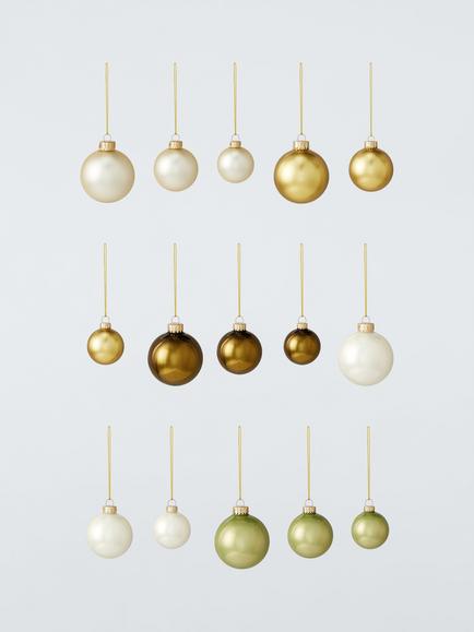 John Lewis Glass Baubles, Box of 42, Gold/Green/Cream, Gold/Green/Cream