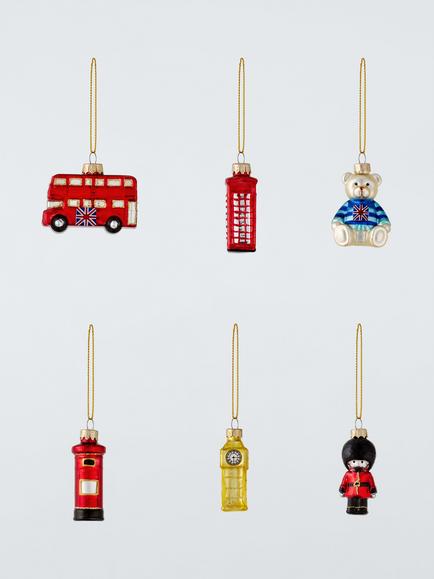 John Lewis London Icons Glass Baubles, Box of 6, Multi