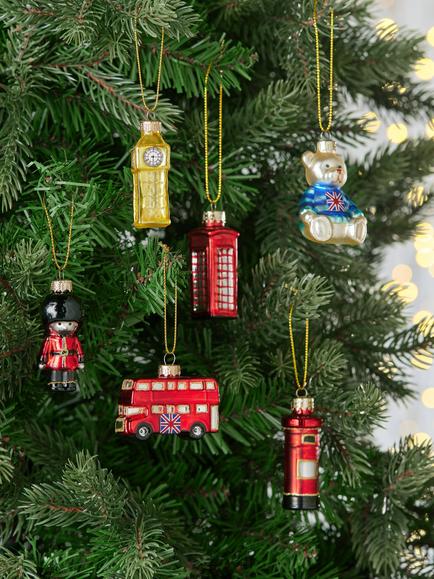 John Lewis London Icons Glass Baubles, Box of 6 - view 2, Multi