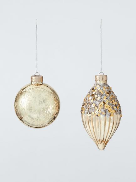John Lewis Glitter Mercury Glass Baubles, Box of 9, Gold, Silver/Gold