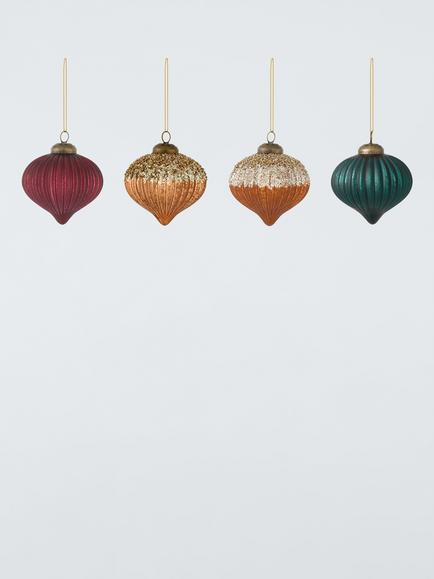 John Lewis Glass Onion Baubles, Box of 9, Gold/Purple, Gold/Purple