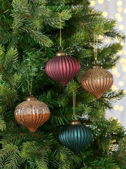 John Lewis Glass Onion Baubles, Box of 9, Gold/Purple - view 2, Gold/Purple