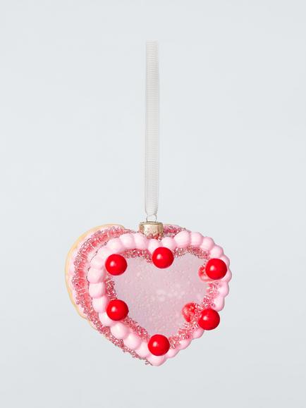 John Lewis The Enthusiast Heart Cake Bauble, Pink/Red, Pink/Red