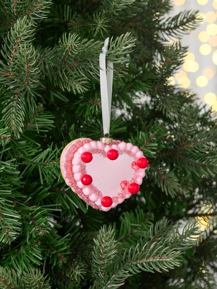 John Lewis The Enthusiast Heart Cake Bauble, Pink/Red - view 2, Pink/Red