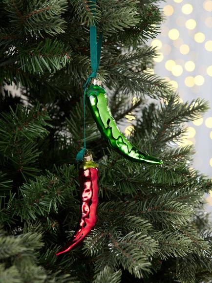 John Lewis Curate & Collect Cheese Wedge Bauble, Multi Chilli Duo Bauble, Multi - view 2, Multi