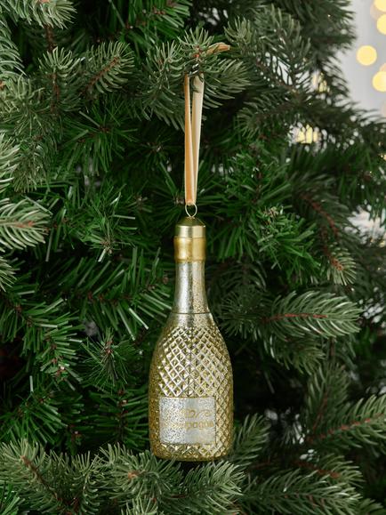 John Lewis The Connoisseur Champagne Bottle Bauble, Gold - view 2, Gold
