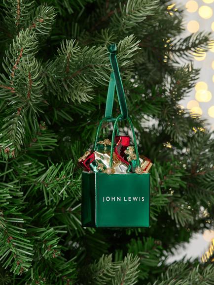 John Lewis Curate & Collect John Lewis Shopping Bag Bauble, Multi - view 2, Green