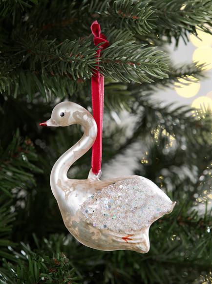 John Lewis The Curator Swan Bauble, Silver - view 2, Silver