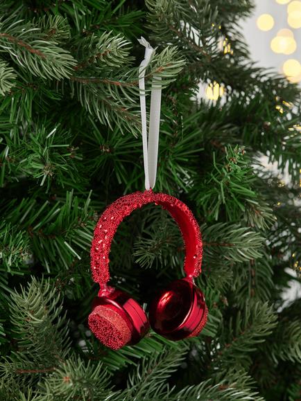 John Lewis The Enthusiast Glitter Headset Bauble, Red - view 2, Red