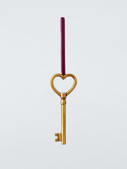 John Lewis The Cherisher Heart Key Tree Decoration, Gold, Gold