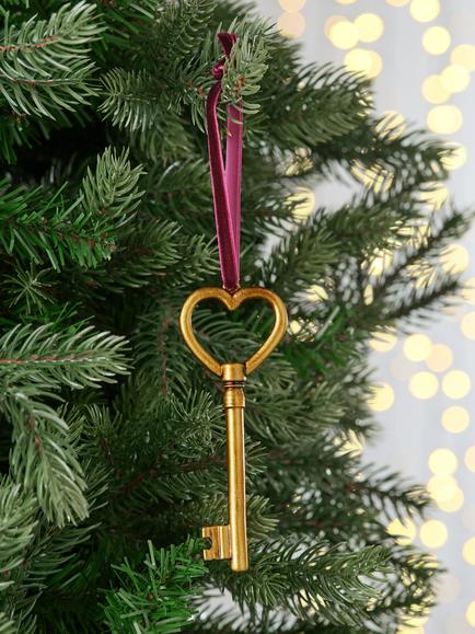 John Lewis The Cherisher Heart Key Tree Decoration, Gold - view 2, Gold