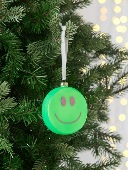 John Lewis The Enthusiast Smiley Face Bauble, Green/Gold - view 2, Green/Gold