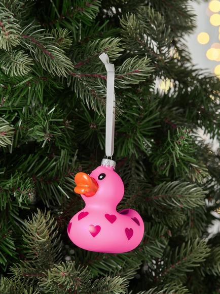 John Lewis The Enthusiast Heart Duck Bauble, Neon Pink - view 2, Neon Pink