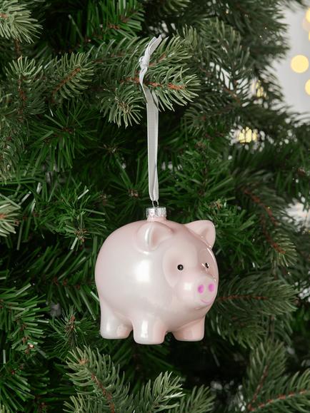 John Lewis The Enthusiast Piggy Bank Bauble, Pink - view 2, Pink