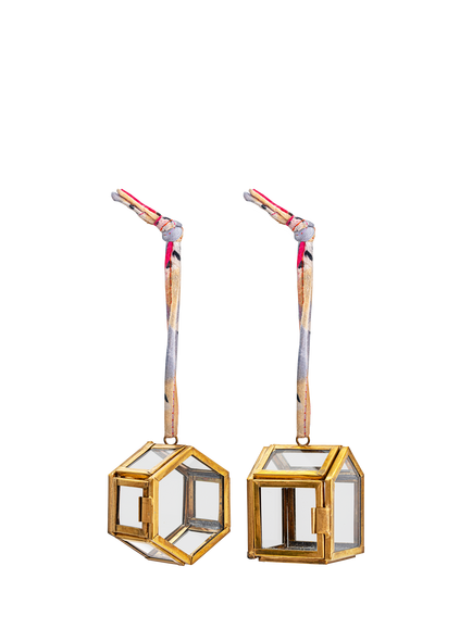 nkuku Kiko Brass Box Tree Decorations, Pack of 2, Gold, Gold