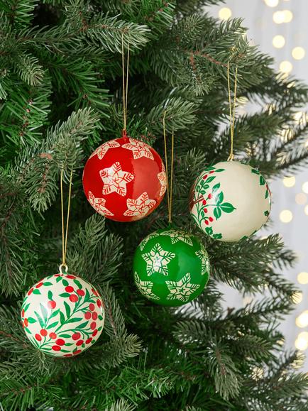 John Lewis Paper Mache Star/Berry Baubles, Set of 4, Multi - view 2, Multi