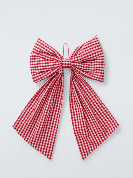 John Lewis Gingham Bow Decoration, Red, W60cm, White