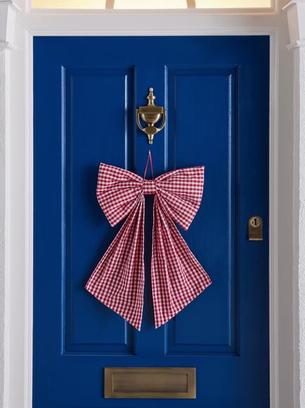 John Lewis Gingham Bow Decoration, Red, W60cm - view 2, White